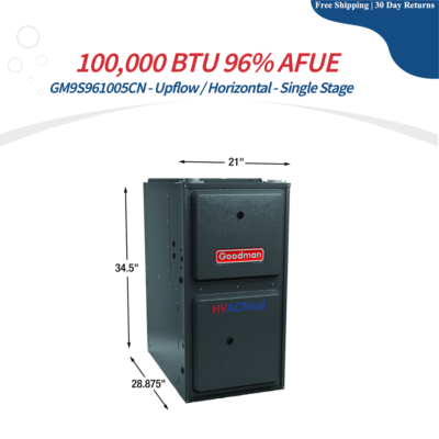 Goodman 100K BTU 96% Single Stage Natural Gas Furnace GM9S961005CN -21"- Upflow