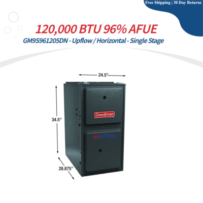 Goodman 120K BTU96% Single Stage NaturalGas Furnace GM9S961205DN - 24.5"- Upflow